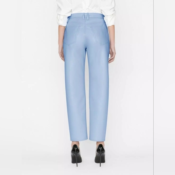 Frame Recycled Leather Le High 'N' Tight Straight Pants Light Blue 34 - Picture 2 of 7